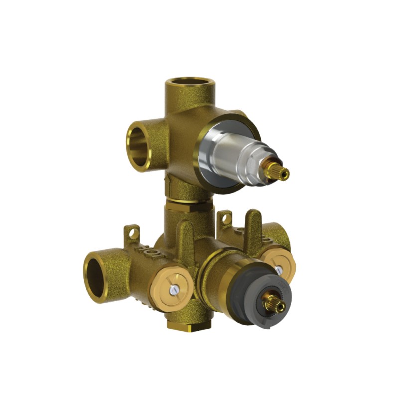 ISENBERG TVH.4301 UNIVERSAL FIXTURES 3/4 INCH THERMOSTATIC VALVE WITH 3-WAY DIVERTER AND INTEGRATED VOLUME CONTROL IN ROUGH BRASS