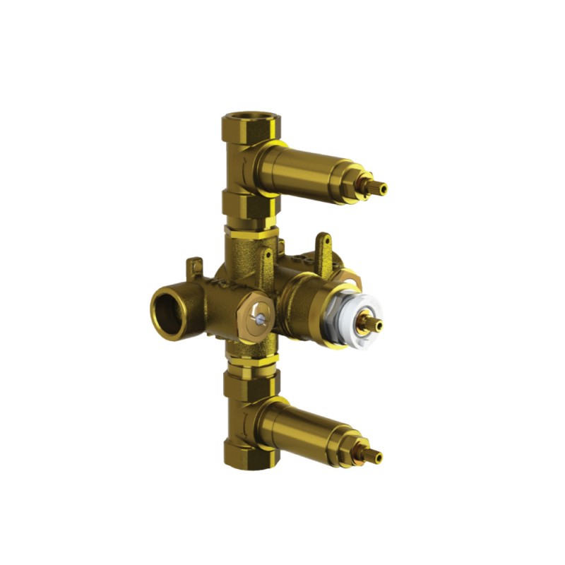 ISENBERG TVH.4401 UNIVERSAL FIXTURES 3/4 INCH THERMOSTATIC VALVE WITH 2 VOLUME CONTROLS IN ROUGH BRASS