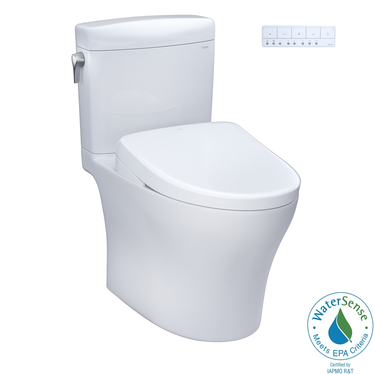 TOTO MW4364736CEMFG#01 WASHLET+ AQUIA IV CUBE 1.28 AND 0.9 GPF TWO PIECE DUAL FLUSH ELONGATED TOILET WITH WASHLET S7A BIDET SEAT IN COTTON WHITE