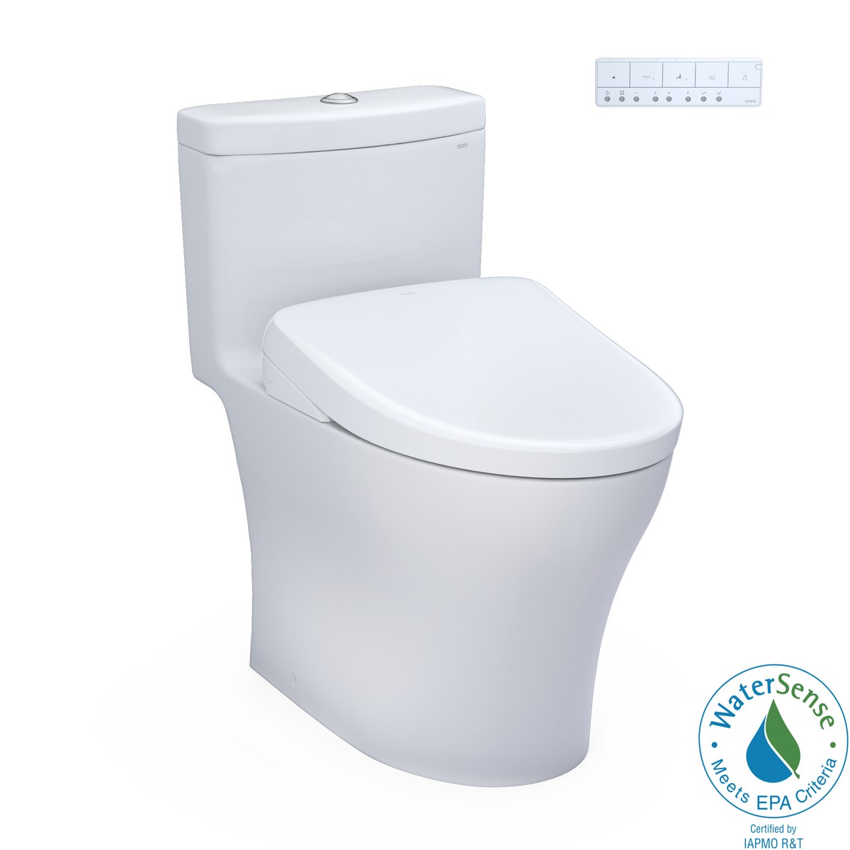 TOTO MW6464736CEMFG#01 WASHLET+ AQUIA IV 1.28 AND 0.9 GPF ONE PIECE DUAL FLUSH ELONGATED TOILET WITH WASHLET S7A ELECTRIC BIDET SEAT IN COTTON WHITE