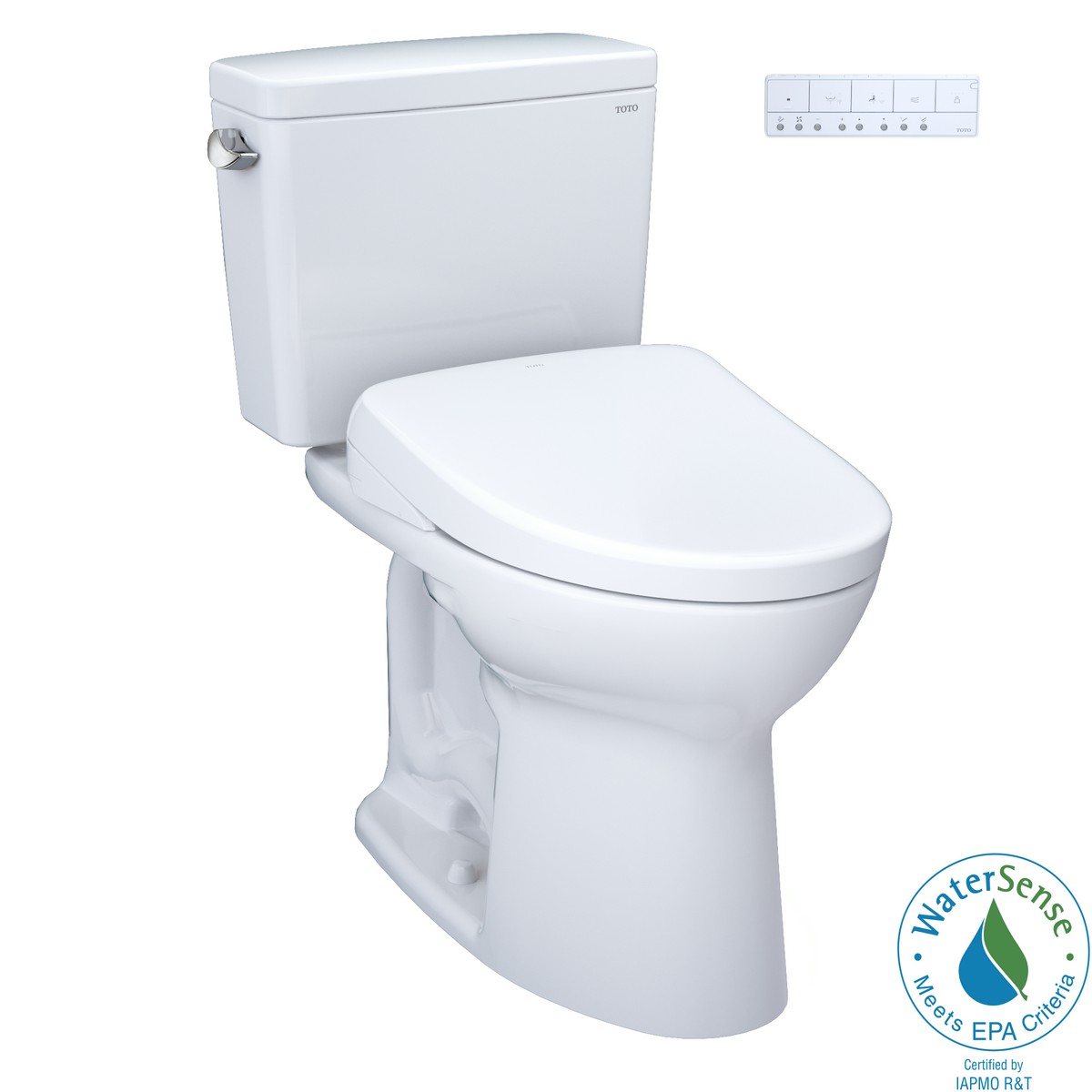 TOTO MW7764726CEF.10#01 DRAKE WASHLET+ 1.28 GPF TWO PIECE 10 INCH ROUGH-IN ELONGATED UNIVERSAL HEIGHT TORNADO FLUSH TOILET WITH WASHLET S7 BIDET SEAT IN COTTON WHITE