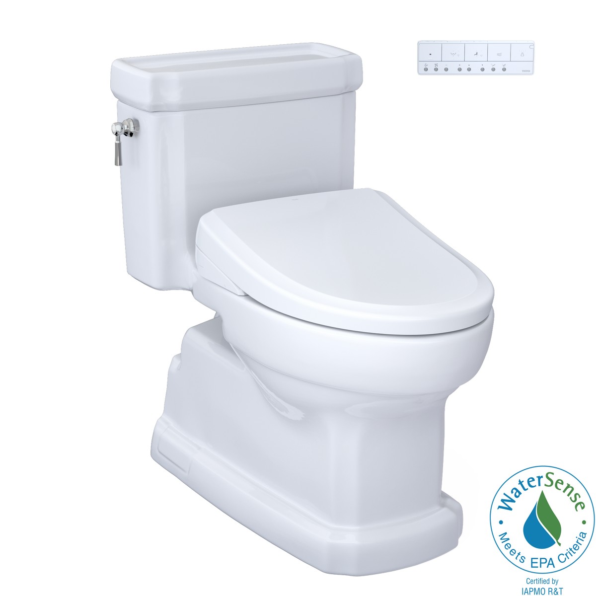 TOTO MW9744734CEF#01 WASHLET+ ECO GUINEVERE 1.28 GPF ELONGATED UNIVERSAL HEIGHT TOILET WITH WASHLET S7A BIDET SEAT IN COTTON WHITE