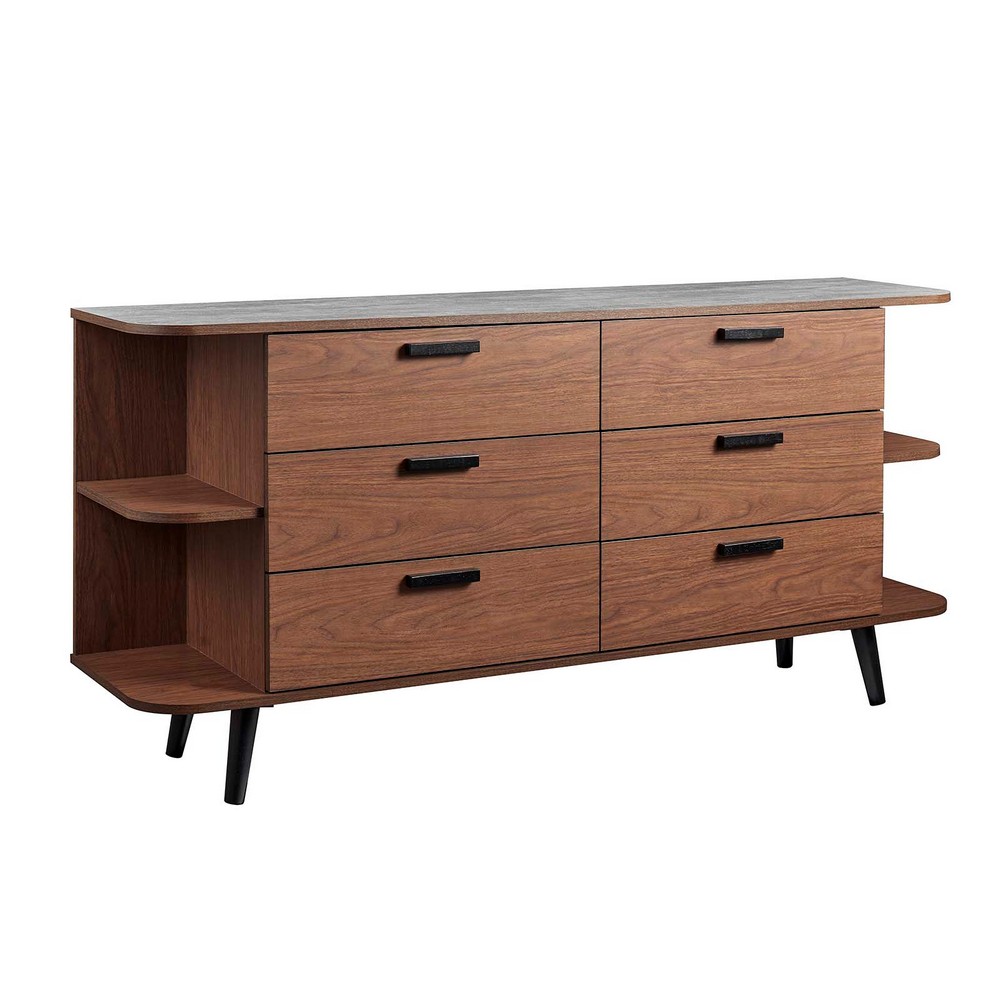 MODWAY EEI-6281-WAL-GRY LANGSTON 63 INCH OPEN DISPLAY STORAGE SIDEBOARD IN WALNUT AND GRAY