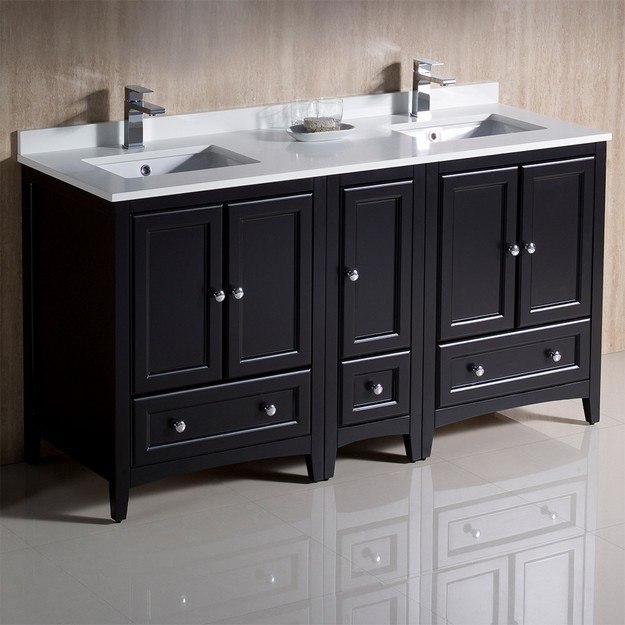 FRESCA FCB20-241224ES-CWH-U OXFORD 60 INCH ESPRESSO TRADITIONAL DOUBLE SINK BATHROOM CABINETS WITH TOP AND SINKS