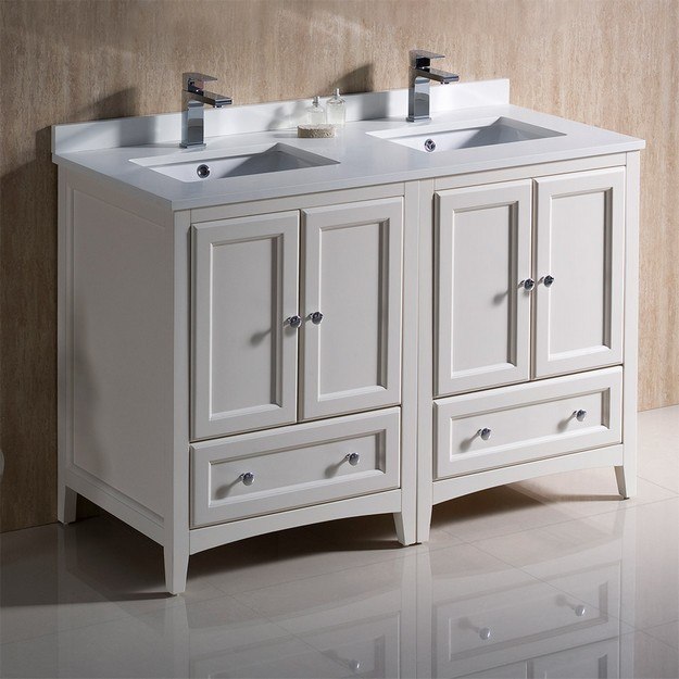FRESCA FCB20-2424AW-CWH-U OXFORD 48 INCH ANTIQUE WHITE TRADITIONAL DOUBLE SINK BATHROOM CABINETS WITH TOP AND SINKS