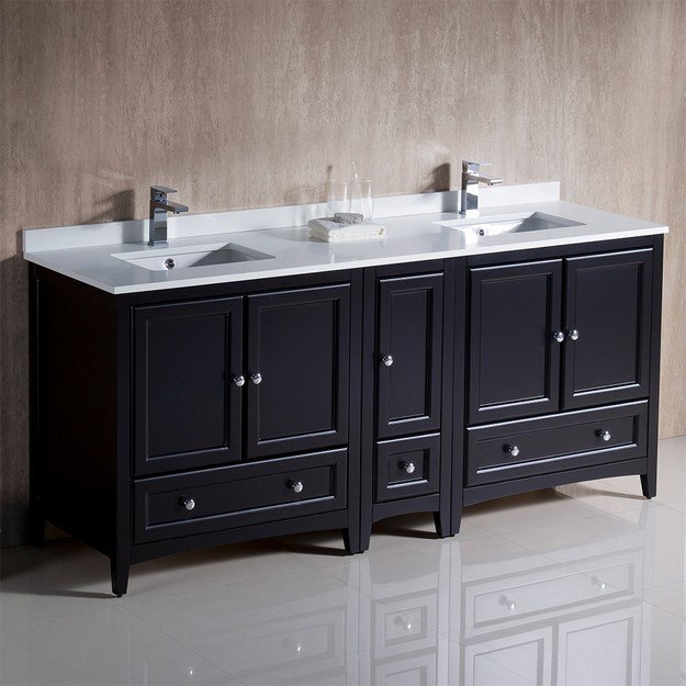 FRESCA FCB20-301230ES-CWH-U OXFORD 72 INCH ESPRESSO TRADITIONAL DOUBLE SINK BATHROOM CABINETS WITH TOP AND SINKS