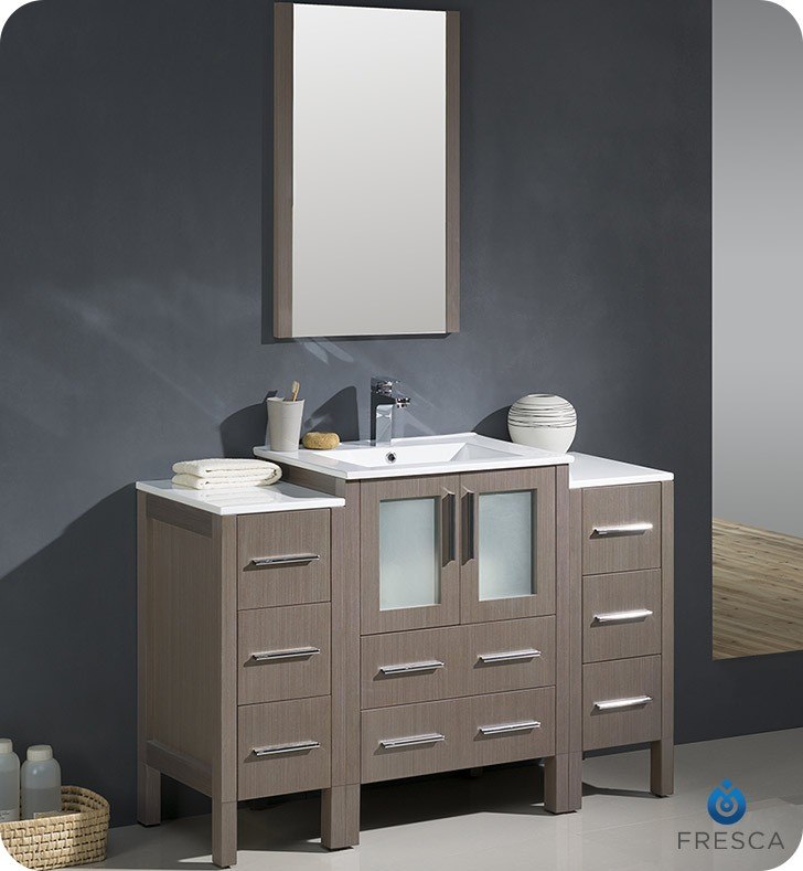 FRESCA FVN62-122412GO-UNS TORINO 48 INCH GRAY OAK MODERN BATHROOM VANITY WITH 2 SIDE CABINETS AND INTEGRATED SINK