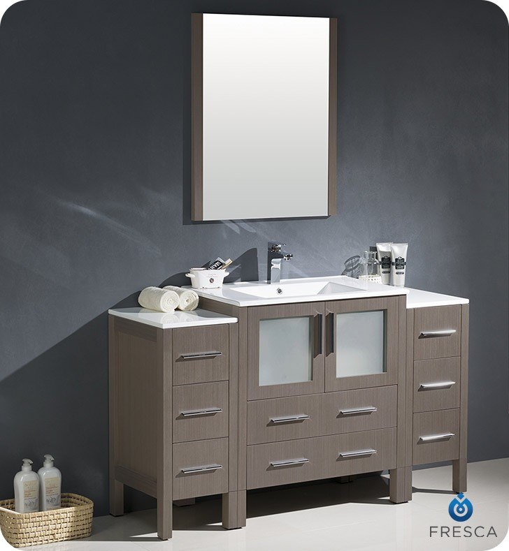 FRESCA FVN62-123012GO-UNS TORINO 54 INCH GRAY OAK MODERN BATHROOM VANITY WITH 2 SIDE CABINETS AND INTEGRATED SINK