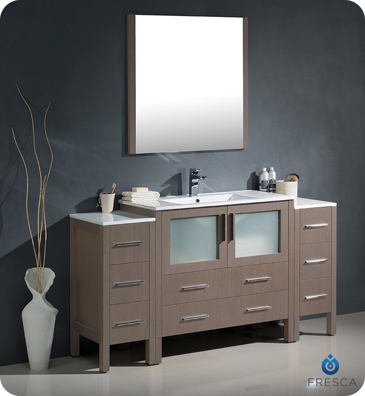 FRESCA FVN62-123612GO-UNS TORINO 60 INCH GRAY OAK MODERN BATHROOM VANITY WITH 2 SIDE CABINETS AND INTEGRATED SINK
