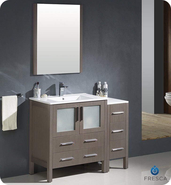 FRESCA FVN62-3012GO-UNS TORINO 42 INCH GRAY OAK MODERN BATHROOM VANITY WITH SIDE CABINET AND INTEGRATED SINK