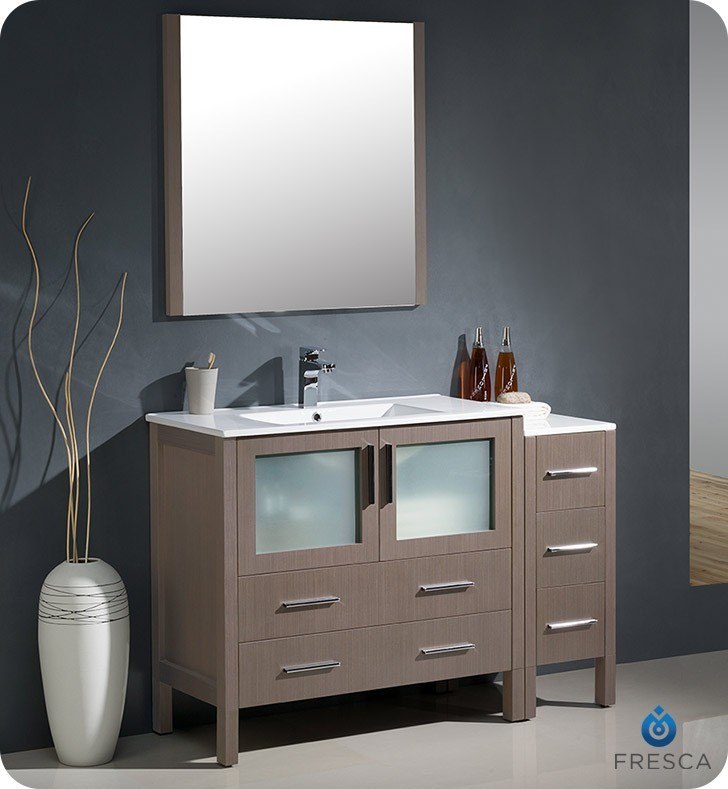 FRESCA FVN62-3612GO-UNS TORINO 48 INCH GRAY OAK MODERN BATHROOM VANITY WITH SIDE CABINET AND INTEGRATED SINK