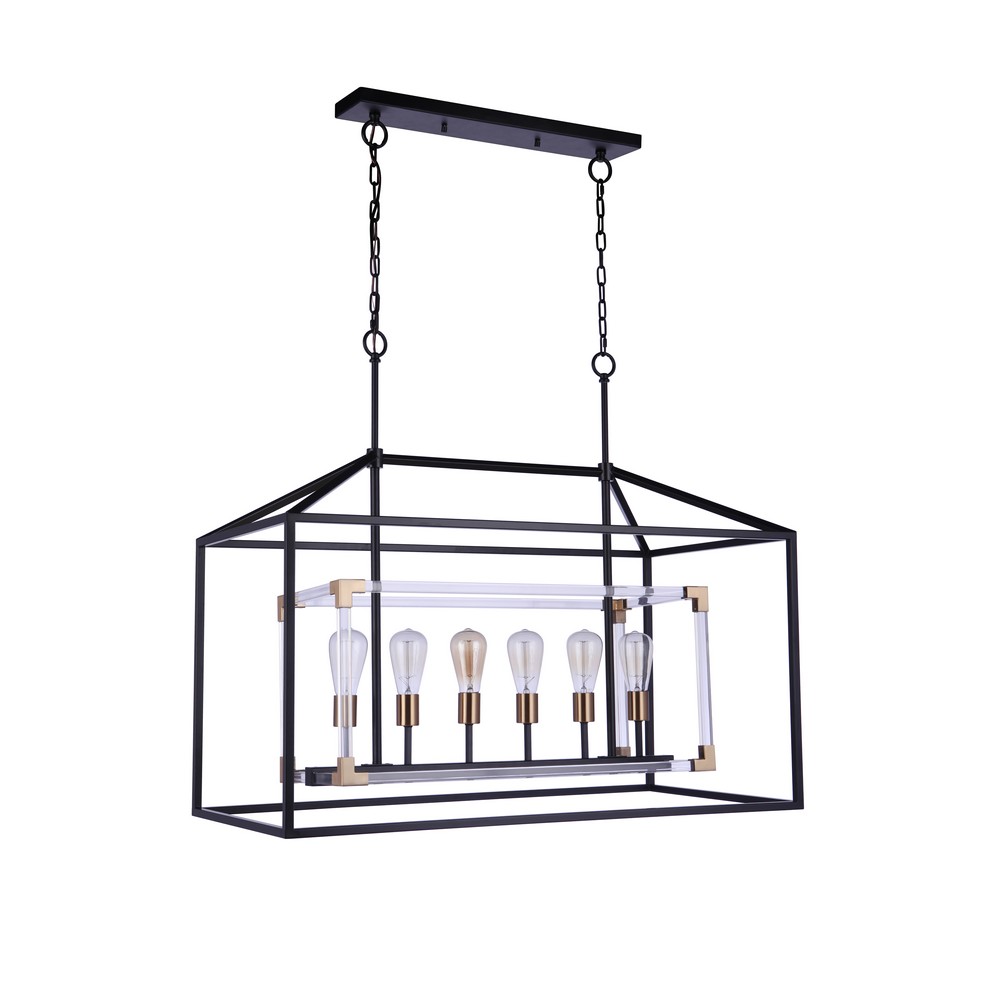 CRAFTMADE 58076-FBSB AARON 18 7/8 INCH 6 LIGHT CEILING-MOUNTED ISLAND LIGHT IN FLAT BLACK AND SATIN BRASS