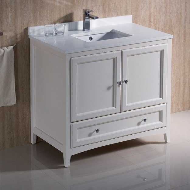 FRESCA FCB2036AW-CWH-U OXFORD 36 INCH ANTIQUE WHITE TRADITIONAL BATHROOM CABINET WITH TOP AND SINK