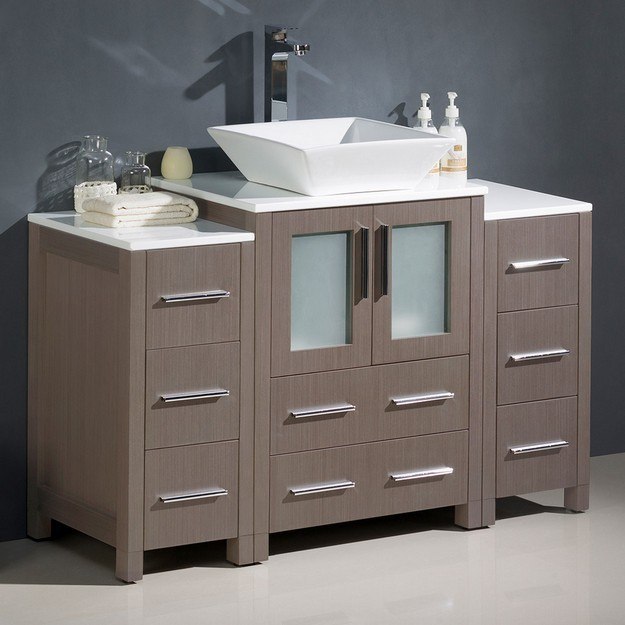 FRESCA FCB62-122412GO-CWH-V TORINO 48 INCH GRAY OAK MODERN BATHROOM CABINETS WITH TOP AND VESSEL SINK