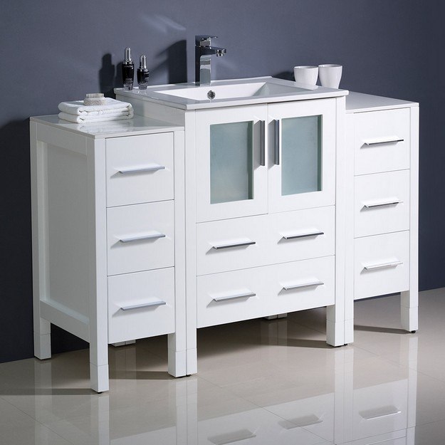 FRESCA FCB62-122412WH-I TORINO 48 INCH WHITE MODERN BATHROOM CABINETS WITH INTEGRATED SINK