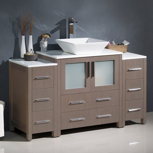 FRESCA FCB62-123012GO-CWH-V TORINO 54 INCH GRAY OAK MODERN BATHROOM CABINETS WITH TOP AND VESSEL SINK
