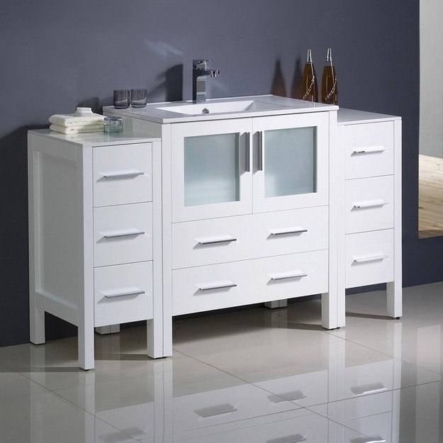 FRESCA FCB62-123012WH-I TORINO 54 INCH WHITE MODERN BATHROOM CABINETS WITH INTEGRATED SINK
