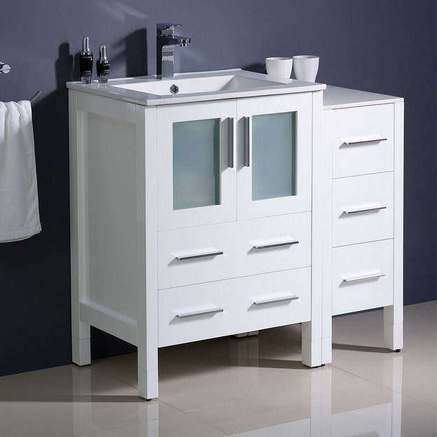 FRESCA FCB62-2412WH-I TORINO 36 INCH WHITE MODERN BATHROOM CABINETS WITH INTEGRATED SINK
