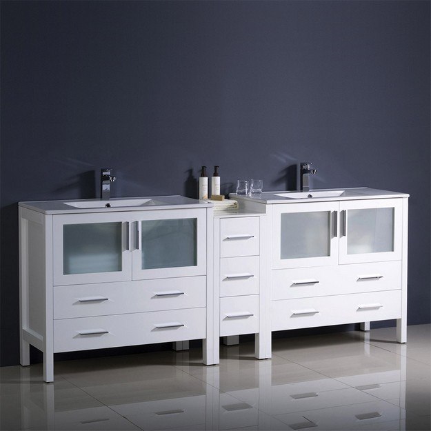 FRESCA FCB62-301230WH-I TORINO 72 INCH WHITE MODERN DOUBLE SINK BATHROOM CABINETS WITH INTEGRATED SINKS