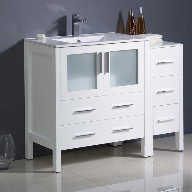 FRESCA FCB62-3012WH-I TORINO 42 INCH WHITE MODERN BATHROOM CABINETS WITH TOPS AND INTEGRATED SINK