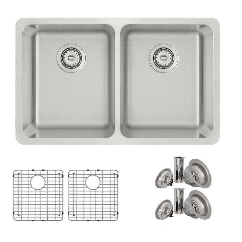 STYLISH S-414TG AVILA 29 INCH DOUBLE BOWL UNDERMOUNT AND DROP-IN STAINLESS STEEL KITCHEN SINK WITH GRIDS AND STARINERS