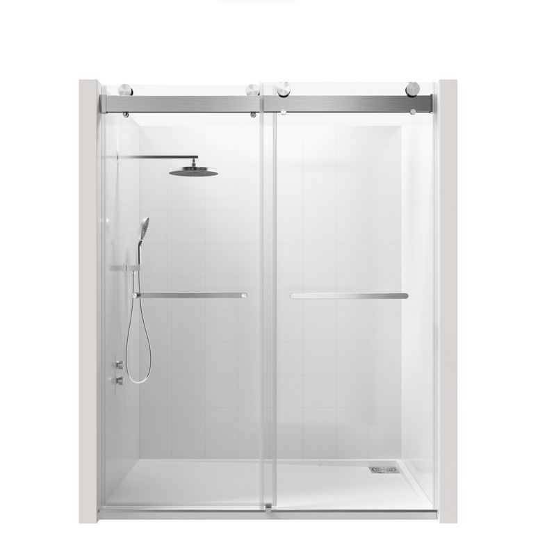 BATHIN W15736883 ELYSIAN 60 W X 76 H INCH DOUBLE SLIDE FRAMELESS SOFT-CLOSE SHOWER DOOR WITH PREMIUM 3/8 INCH (10MM) THICK TAMPERED GLASS