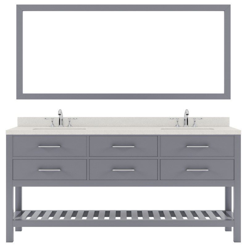 VIRTU USA MD-2272-DWQSQ-GR-010 CAROLINE ESTATE 72 INCH DOUBLE BATH VANITY IN GRAY WITH WHITE QUARTZ TOP, SQUARE SINKS AND MATCHING MIRROR WITHOUT FAUCET