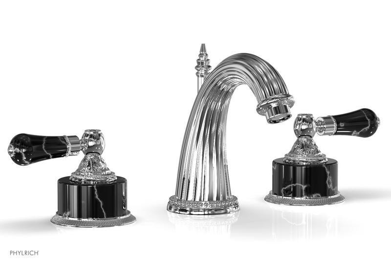 PHYLRICH K334 VERSAILLES THREE HOLE WIDESPREAD BATHROOM FAUCET WITH FRIENZE BLACK ONYX LEVER HANDLES