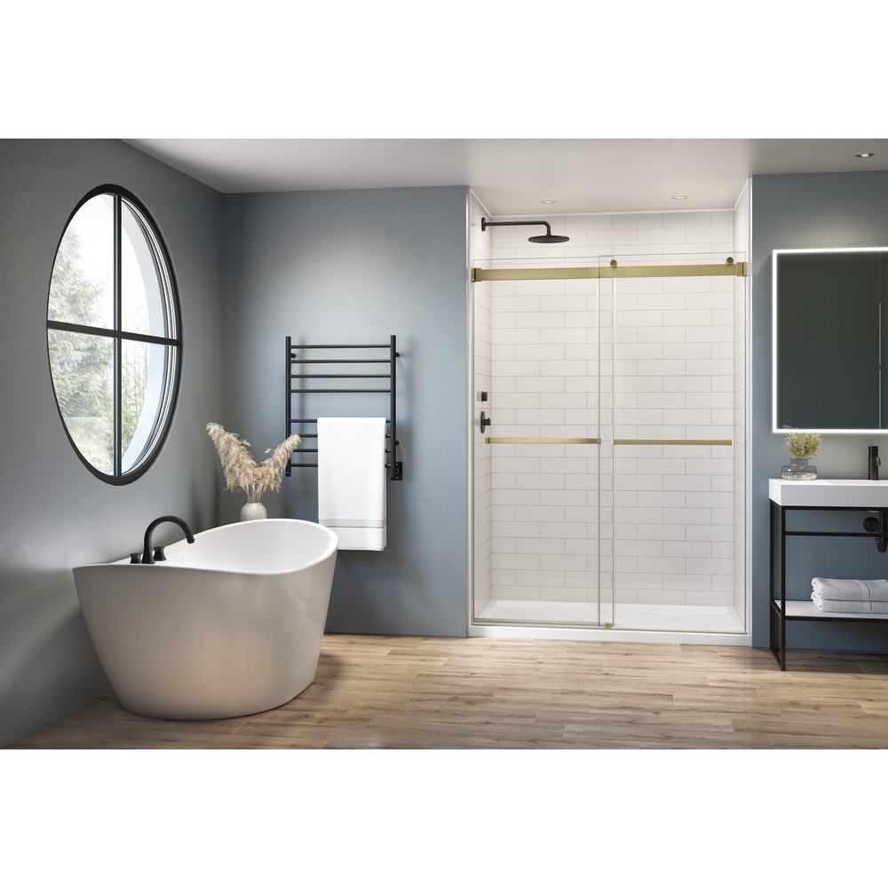 FLEURCO NPS154-12-40 GEMINI PLUS 51-54 W X 79 H INCH SLIDING OR BYPASS IN-LINE SHOWER DOOR IN BRUSHED GOLD