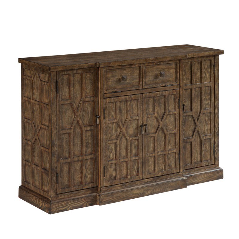 INFURNITURE AC1838-54-DW 54 INCH RUSTIC STYLED DARK WALNUT CREDENZA ACCENT CABINET WITH FOUR DOORS AND TWO DRAWERS