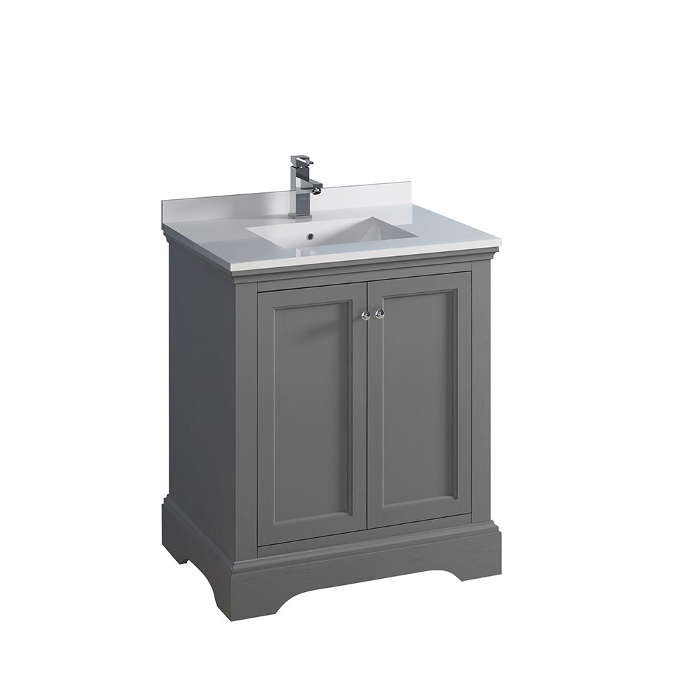 FRESCA FCB2430GRV-CWH-U WINDSOR 30 INCH GRAY TEXTURED TRADITIONAL BATHROOM CABINET WITH TOP AND SINK
