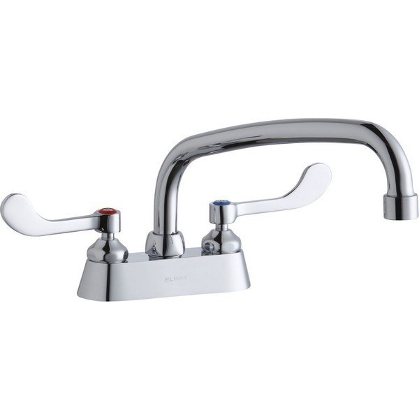 ELKAY LK406AT10T4 DECK MOUNT FAUCET WITH 10 INCH ARC TUBE SPOUT AND 4 INCH HANDLES