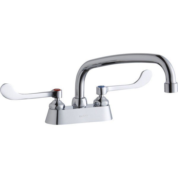 ELKAY LK406AT10T6 DECK MOUNT FAUCET WITH 10 INCH ARC TUBE SPOUT AND 6 INCH HANDLES