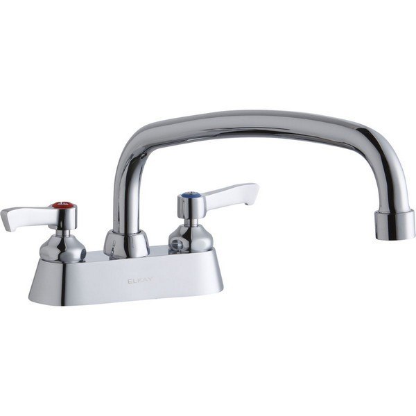 ELKAY LK406AT12L2 DECK MOUNT FAUCET WITH 12 INCH ARC TUBE SPOUT AND 2 INCH HANDLES