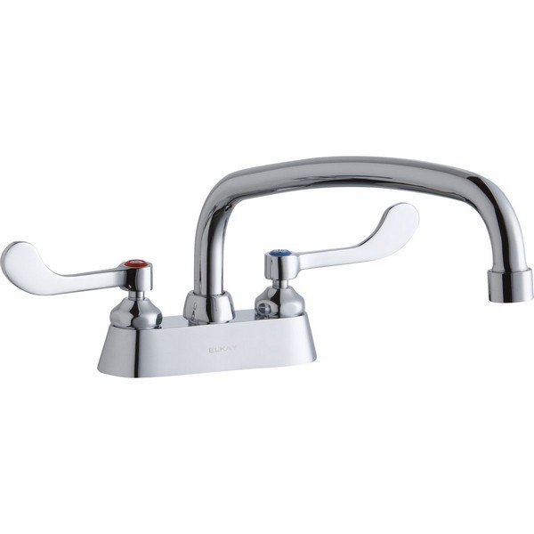 ELKAY LK406AT12T4 DECK MOUNT FAUCET WITH 12 INCH ARC TUBE SPOUT AND 4 INCH HANDLES