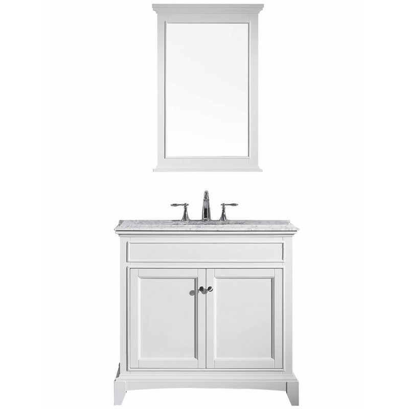 EVIVA EVVN709-36WH ELITE STAMFORD 36 INCH WHITE SOLID WOOD BATHROOM VANITY SET WITH DOUBLE OG WHITE CARRERA MARBLE TOP AND WHITE UNDERMOUNT PORCELAIN SINK