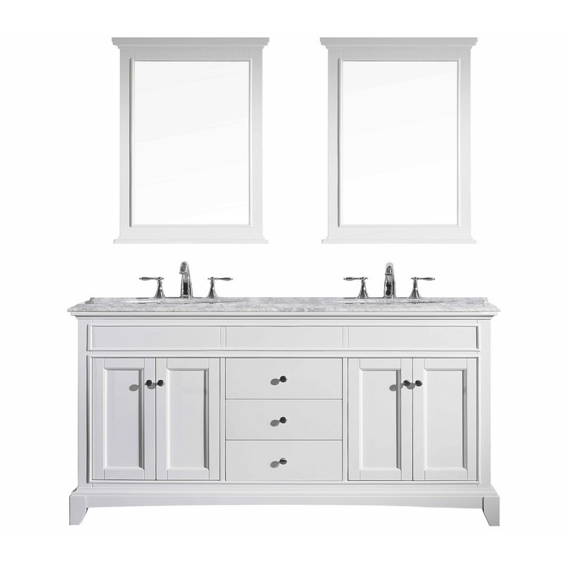 Solid Wood Bathroom Vanity, White Double Sink Vanity 72 Inches