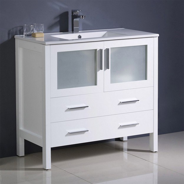 FRESCA FCB6236WH-I TORINO 36 INCH WHITE MODERN BATHROOM CABINET WITH INTEGRATED SINK