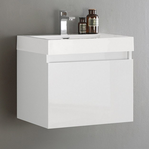 FRESCA FCB8006WH-I NANO 24 INCH WHITE MODERN BATHROOM CABINET WITH INTEGRATED SINK