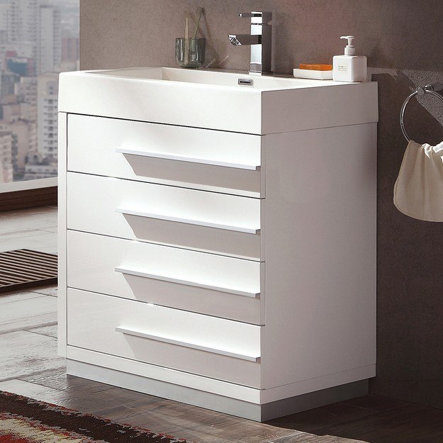 FRESCA FCB8024WH-I LIVELLO 24 INCH WHITE MODERN BATHROOM CABINET WITH INTEGRATED SINK