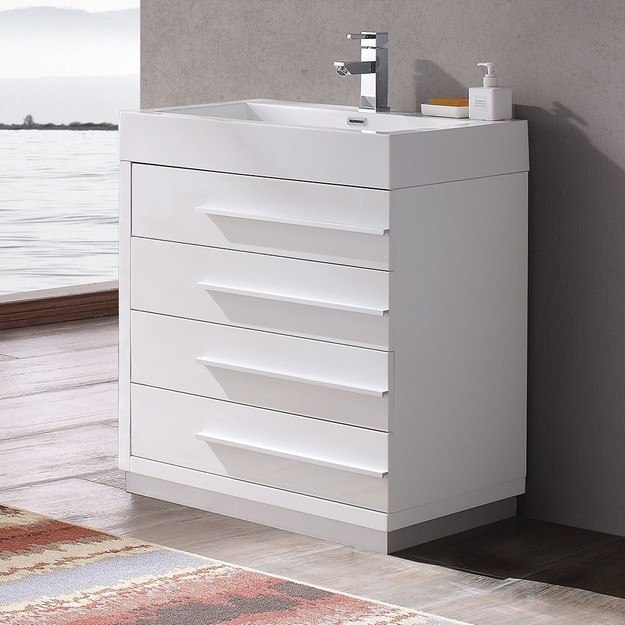 FRESCA FCB8030WH-I LIVELLO 30 INCH WHITE MODERN BATHROOM CABINET WITH INTEGRATED SINK