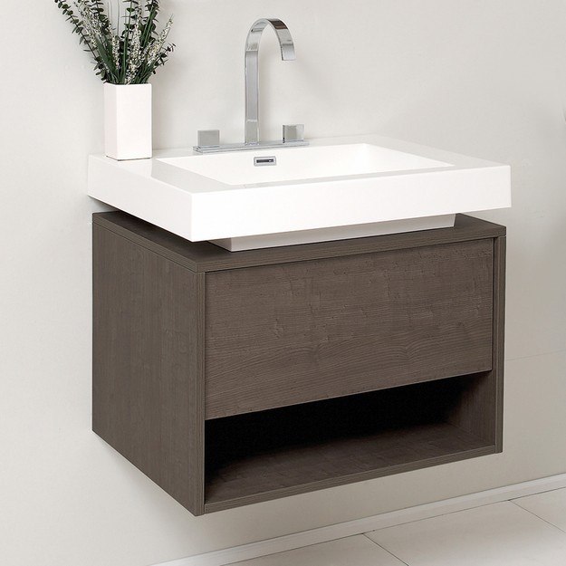 Gray Oak Modern Bathroom Cabinet, 28 Inch Vanity Cabinet