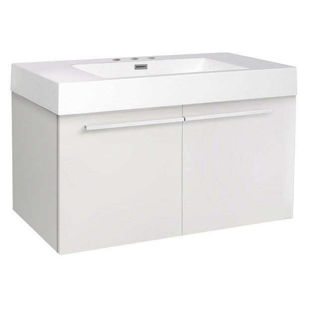 FRESCA FCB8090WH-I VISTA 36 INCH WHITE MODERN BATHROOM BASE CABINET WITH INTEGRATED SINK