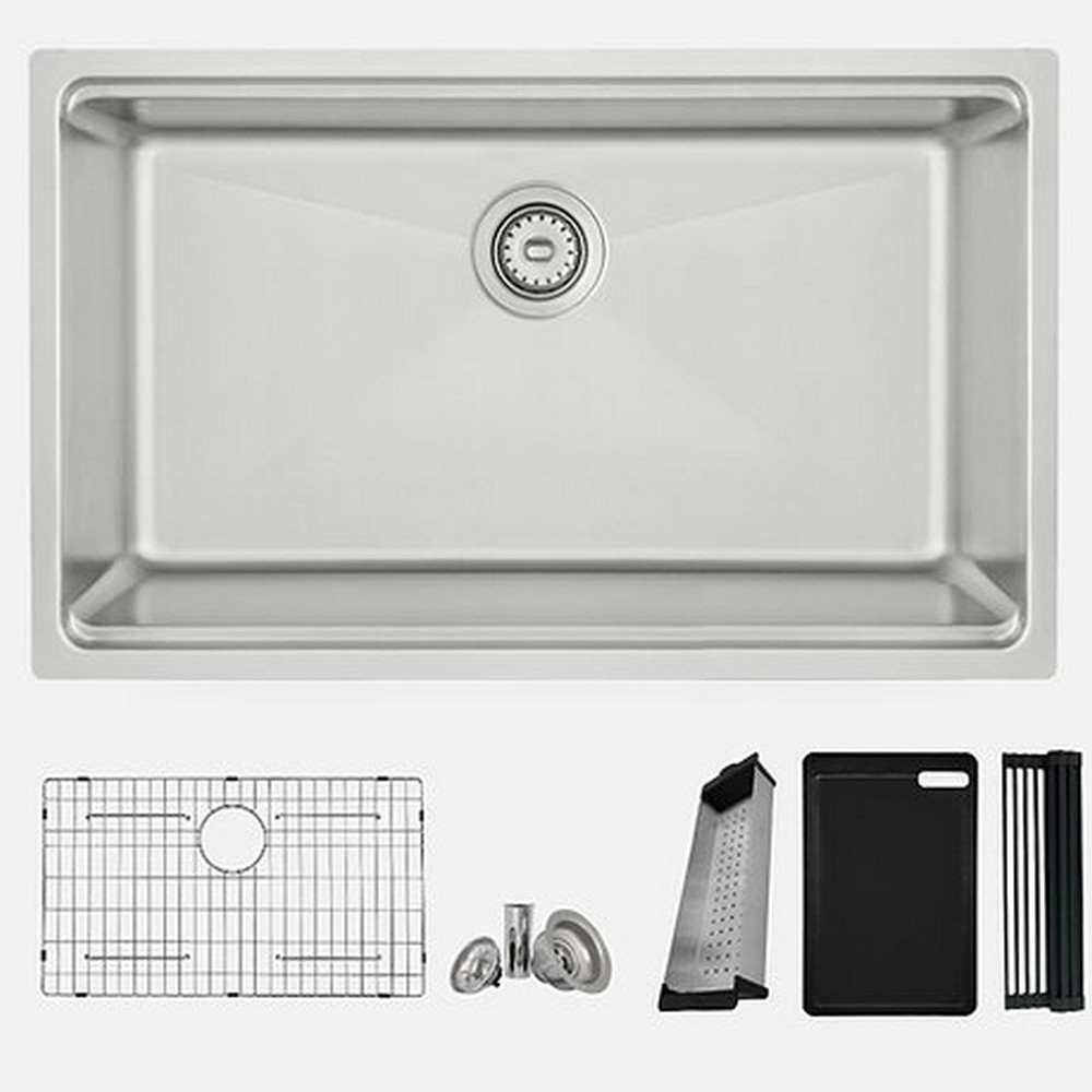 STYLISH S-131W KRYPTON 31 INCH WORKSTATION SINGLE BOWL UNDERMOUNT OR DROP-IN 16 GAUGE STAINLESS STEEL KITCHEN SINK WITH BUILT IN ACCESSORIES