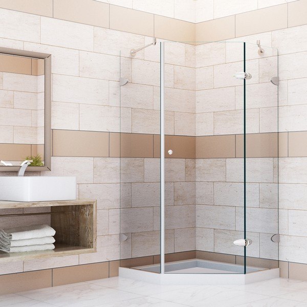 VIGO VG6061CL42WS VERONA 42-1/8 X 42-1/8 FRAMELESS NEO-ANGLE 3/8 INCH CLEAR GLASS SHOWER ENCLOSURE WITH LOW-PROFILE BASE