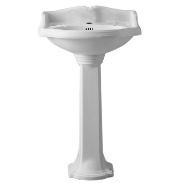 WHITEHAUS AR814-AR815 ISABELLA 23 INCH PEDESTAL WITH AN INTEGRATED SMALL BOWL,BACKSPLASH, DUAL SOAP LEDGES, DECORATIVE TRIM AND OVERFLOW