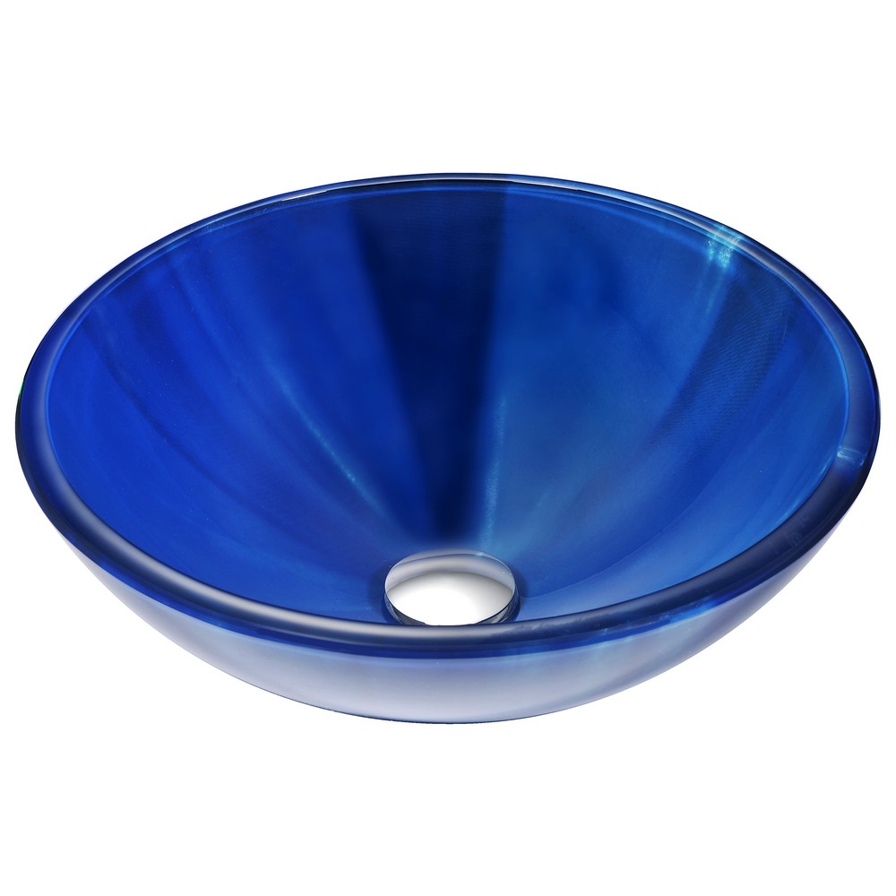 ANZZI LS-AZ051 MENO 16 1/2 INCH ROUND DECO-GLASS VESSEL BATHROOM SINK IN LUSTROUS BLUE