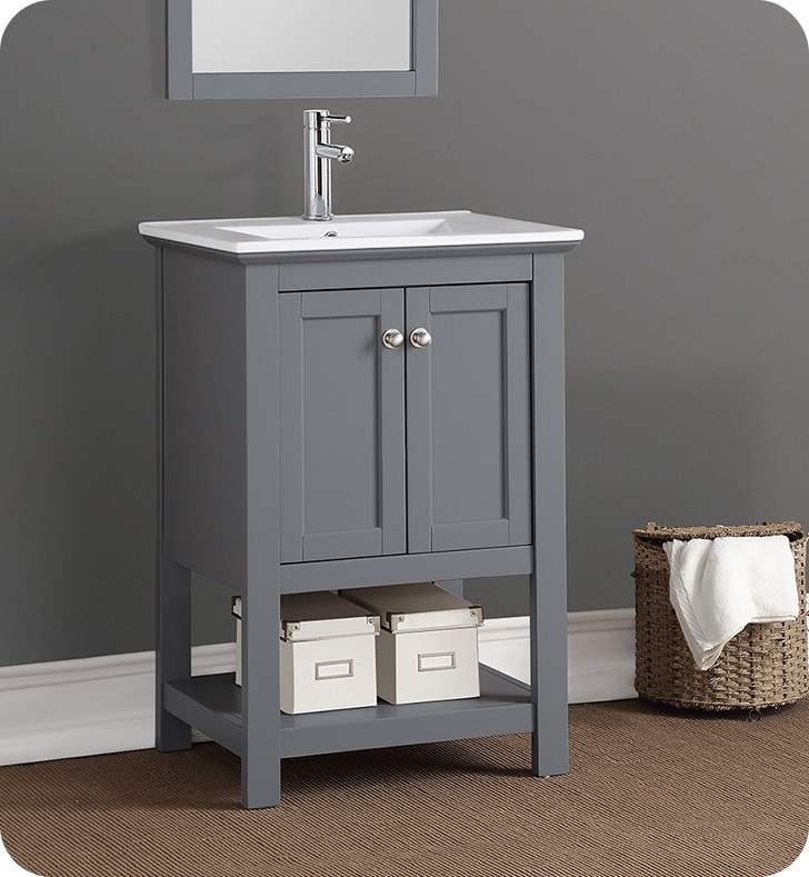 Gray Traditional Bathroom Vanity, 24 Inch Grey Bathroom Vanity With Drawers