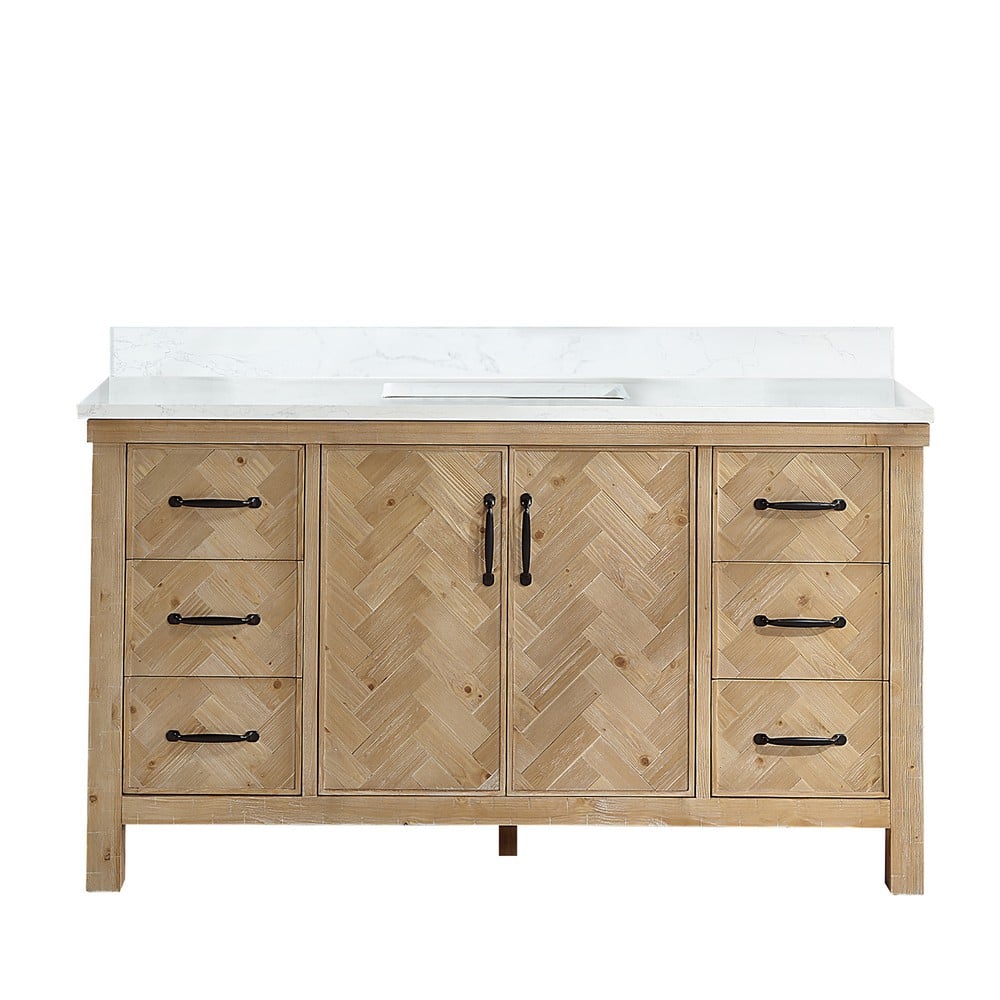 VINNOVA 706860-GW JAVIER 60 INCH FREESTANDING SINGLE SINK BATHROOM VANITY WITH WHITE GRAIN COMPOSITE STONE TOP