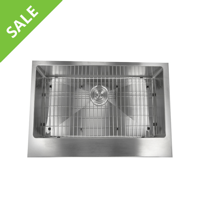 SALE! NANTUCKET SINKS EZAPRON33 PRO SERIES 33 INCH SINGLE BOWL UNDERMOUNT STAINLESS STEEL KITCHEN SINK WITH 7 INCH APRON FRONT